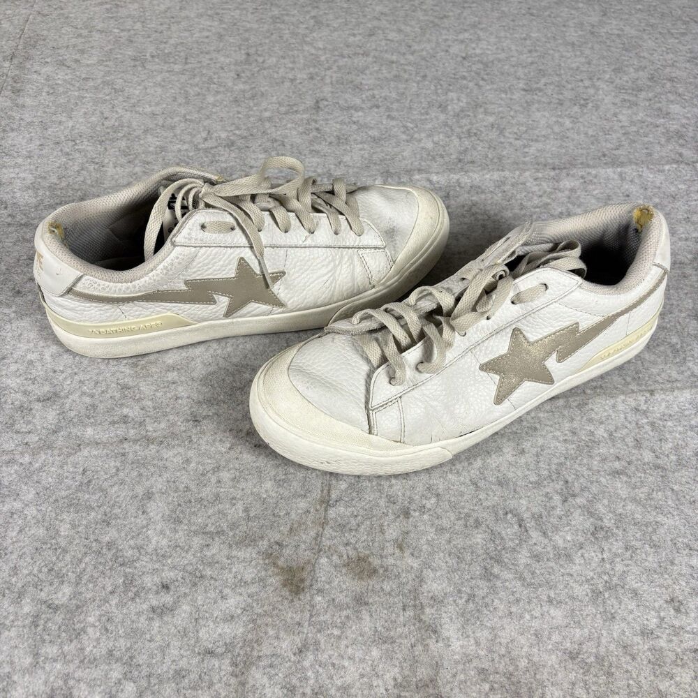 A Bathing Ape BAPE STA White Silver Leather Sneakers Men's US 9.5 / 27.5cm